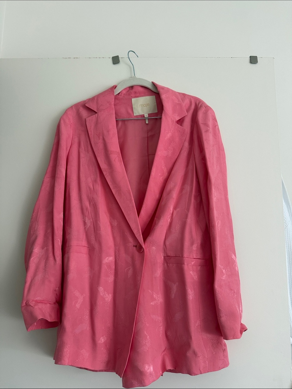 Maje Bright Pink Single-Button Jacquard Blazer